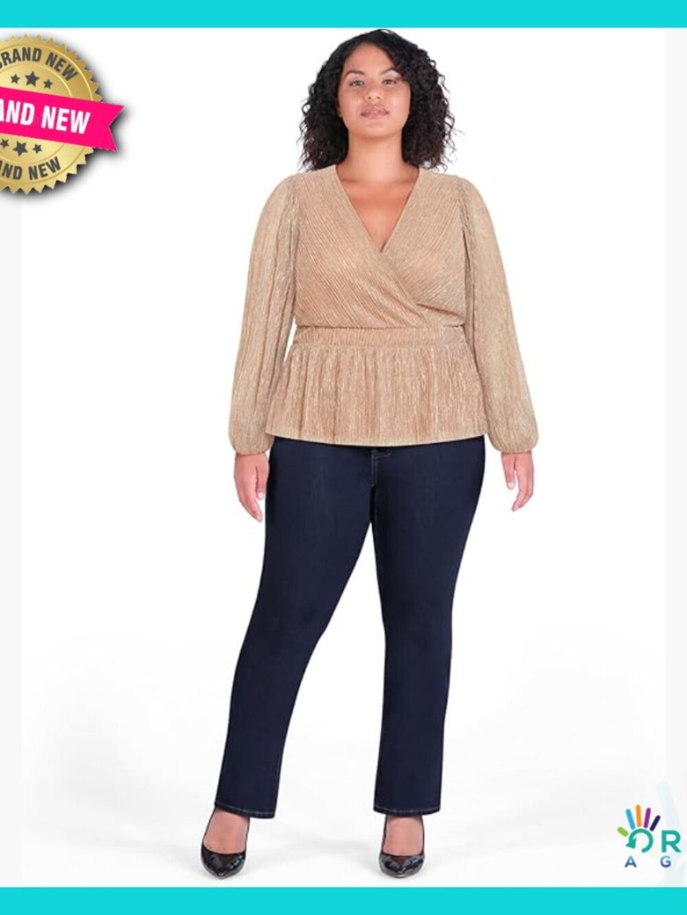 Plus Size Peplum Top Elegant Wrap Neck Long Sleeve Tunic Chic Evening Wear